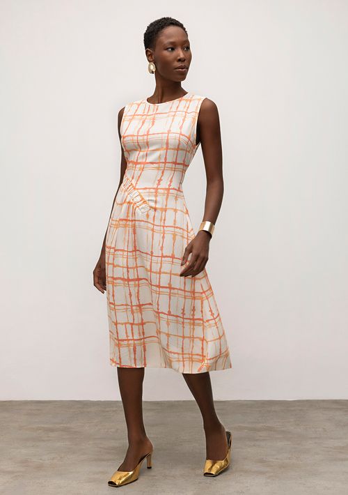Vestido Iódice Midi Decote Redondo Detalhe Frente Off White