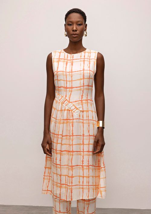 Vestido Iódice Midi Decote Redondo Detalhe Frente Off White