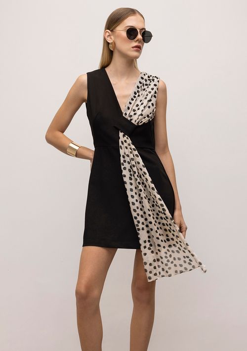 Vestido Iódice Curto Decote V Com Sobreposição Preto