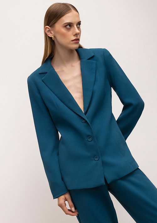 Blazer Iódice Acinturado Com Botões Azul Marinho