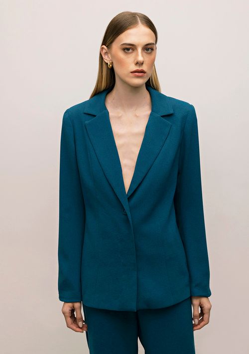 Blazer Iódice Acinturado Com Botões Azul Marinho