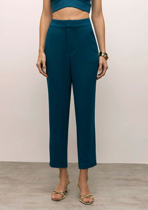 Calça Iódice Slim Cós Alto Bolso Faca Azul Marinho