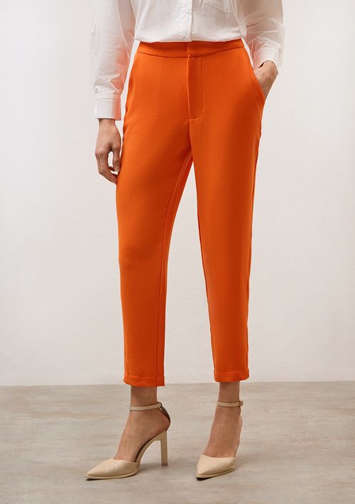 Calça Iódice Slim Cós Alto Bolso Faca Laranja