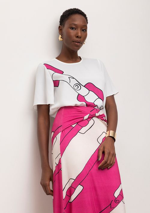 Blusa Iódice Decote Redondo Manga Curta Estampada Off White