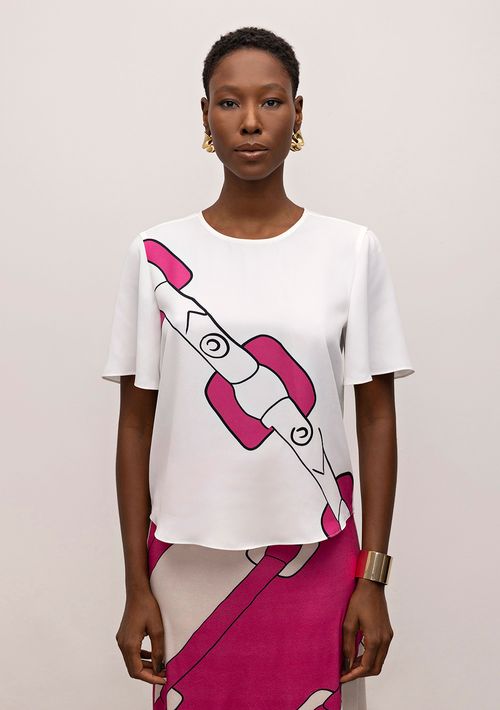 Blusa Iódice Decote Redondo Manga Curta Estampada Off White