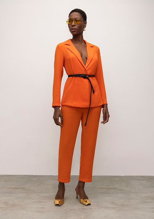 Calça Iódice Slim Cós Alto Detalhe Nervura Vermelho