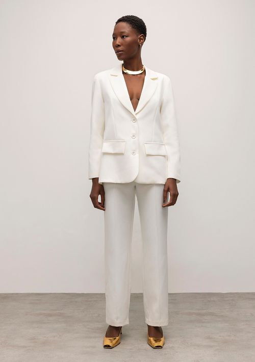 Calça Iódice Slim Cós Alto Detalhe Nervura Off White