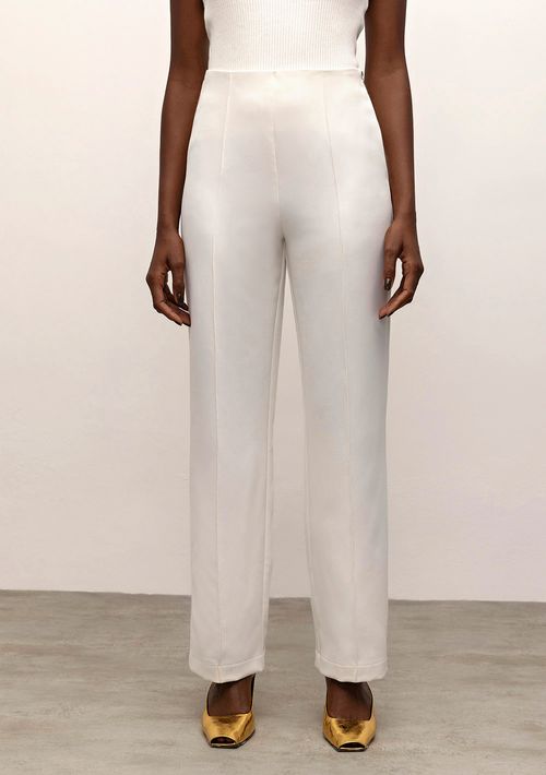 Calça Iódice Slim Cós Alto Detalhe Nervura Off White