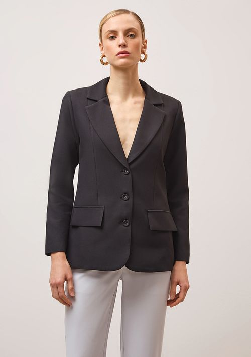 Blazer Iódice Alongado Com Botões Preto