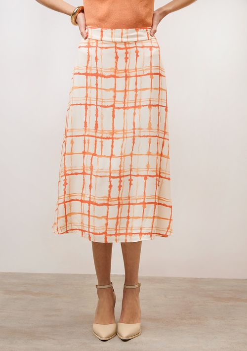 Saia Iódice Midi Evasê Com Recorte Off White