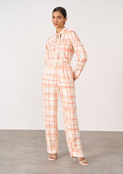 Calça Iódice Reta Cós Alto Com Elástico Off White