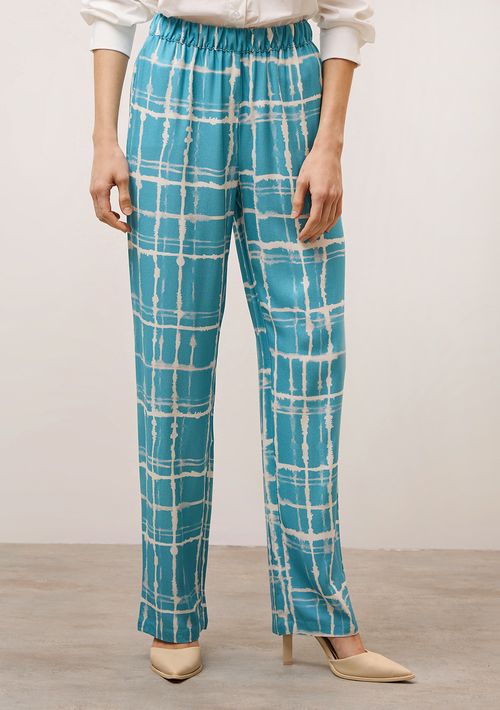 Calça Iódice Reta Cós Alto Com Elástico Azul
