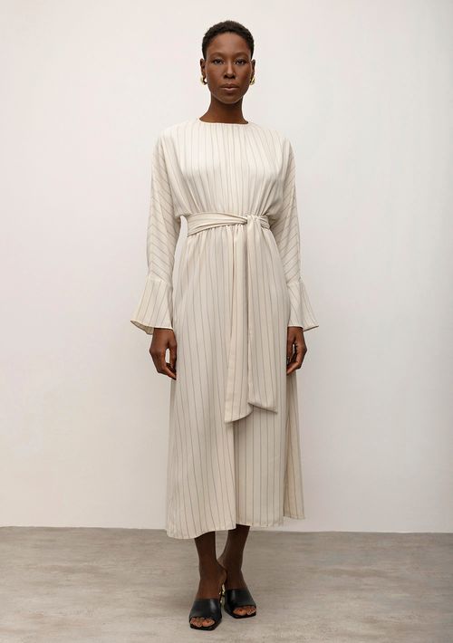 Vestido Iódice Midi Decote Redondo Com Franzido Cru