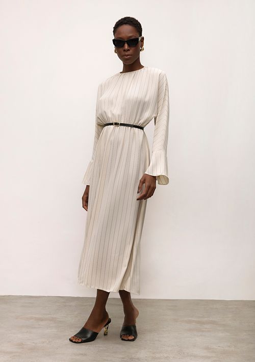 Vestido Iódice Midi Decote Redondo Com Franzido Cru