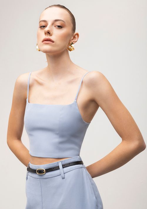 Top Iódice Cropped Alça Com Recorte Azul