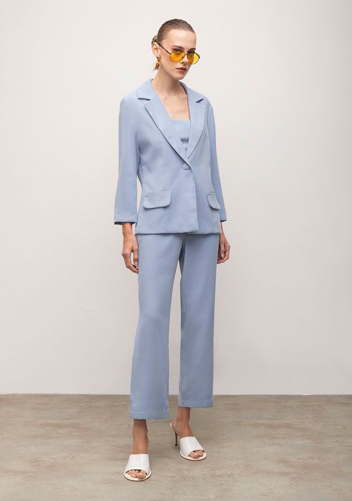 Calça Iódice Slim Cós Alto Com Bolso Azul