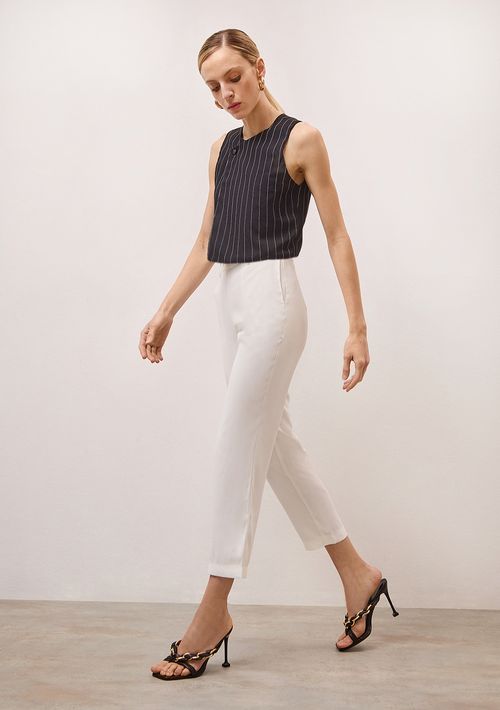 Calça Iódice Slim Cós Alto Com Bolso Off White