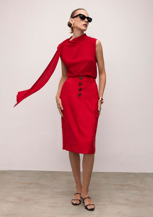 Saia Iódice Midi Cargo Bolso Lateral Vermelho