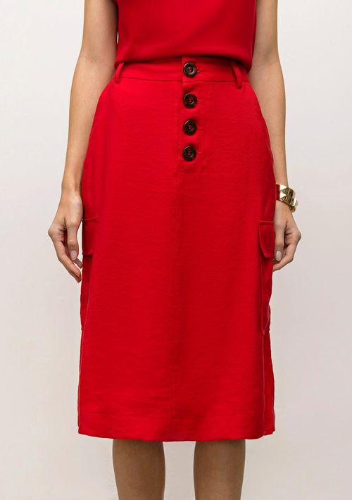 Saia Iódice Midi Cargo Bolso Lateral Vermelho