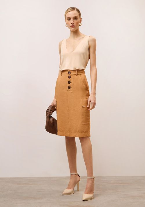 Saia Iódice Midi Cargo Bolso Lateral Marrom