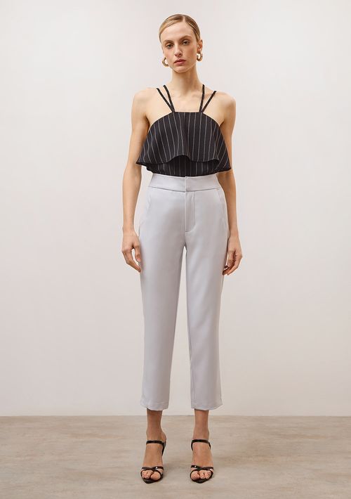 Calça Iódice Slim Cós Alto Com Bolso Cinza