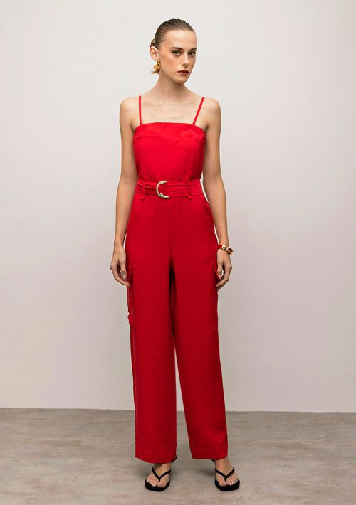 Macacão Iódice Reto Com Bolso Vermelho