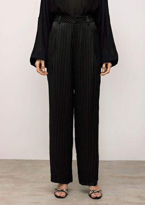 Calça Iódice Wide Cós Alto Com Pregas Preto
