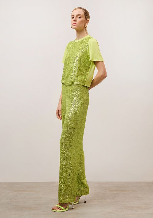 Calça Iódice Reta Cós Alto Com Bolso Verde Claro