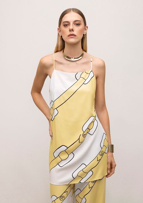 Regata Iódice Decote Reto Abertura Lateral Amarelo