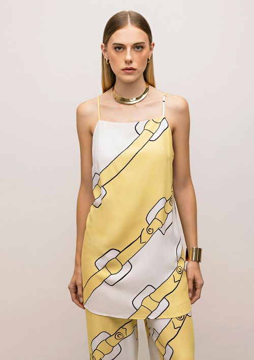 Regata Iódice Decote Reto Abertura Lateral Amarelo