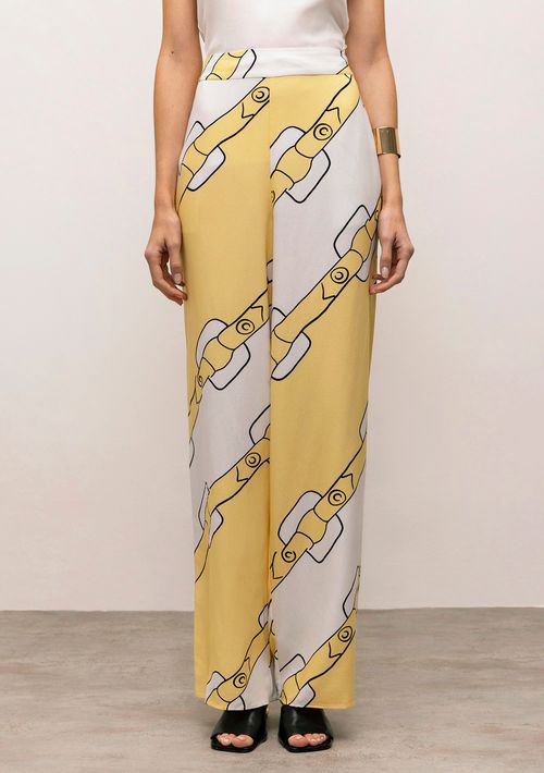 Calça Iódice Wide Cós Alto Com Pence Amarelo