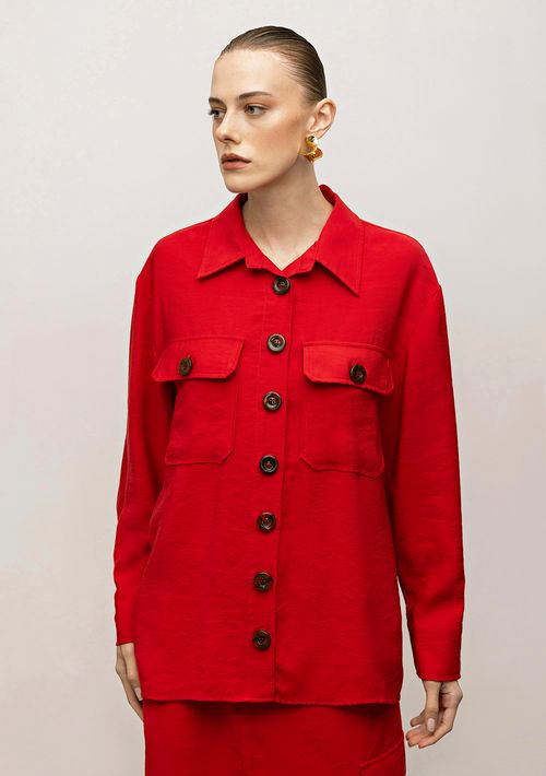 Camisa Iódice Manga Longa Com Bolso Vermelho