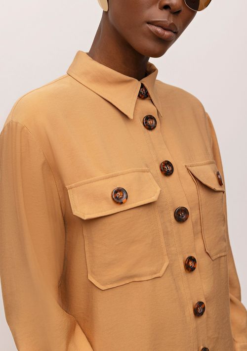 Camisa Iódice Manga Longa Com Bolso Marrom