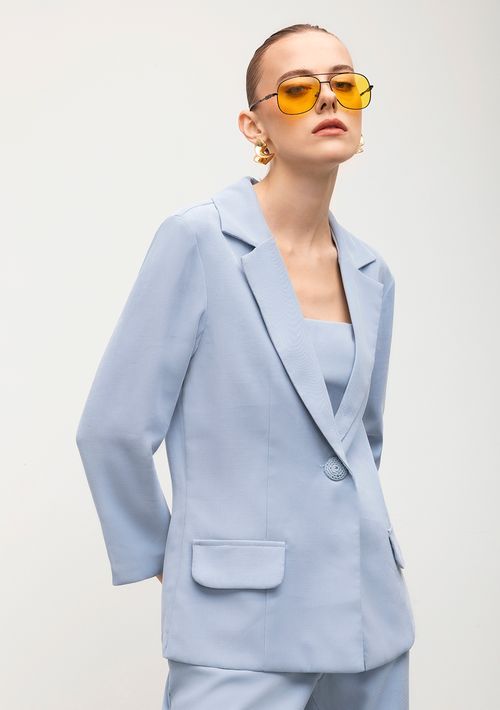Blazer Iódice Com Lapela Detalhe Botão Azul