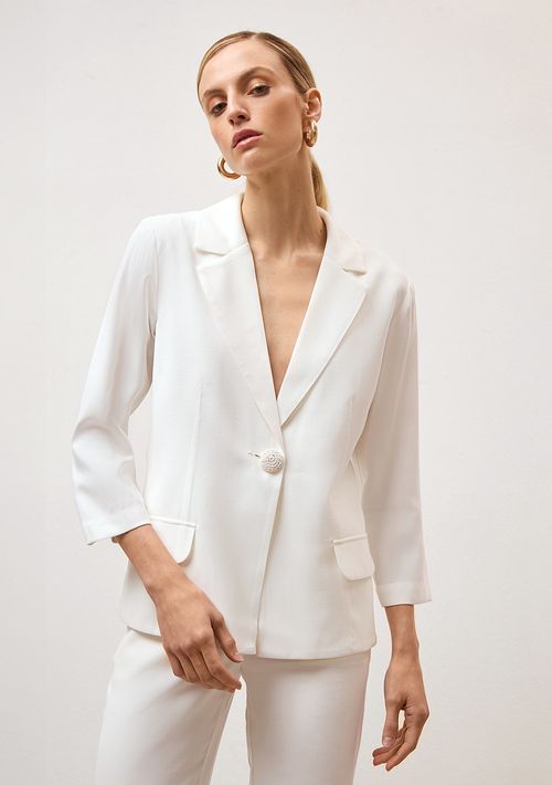 Blazer Iódice Com Lapela Detalhe Botão Off White
