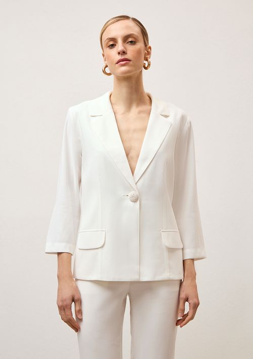 Blazer Iódice Com Lapela Detalhe Botão Off White