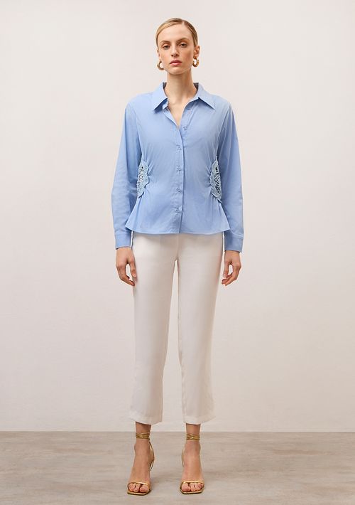 Camisa Iódice Manga Longa Com Bordado Azul