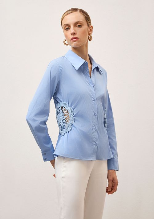Camisa Iódice Manga Longa Com Bordado Azul