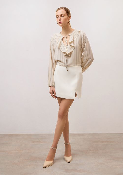 Saia Iódice Mini Reta Com Fenda Off White