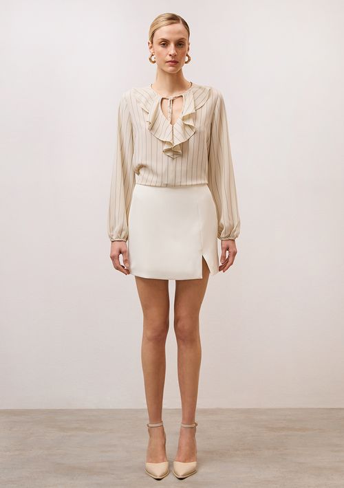 Saia Iódice Mini Reta Com Fenda Off White
