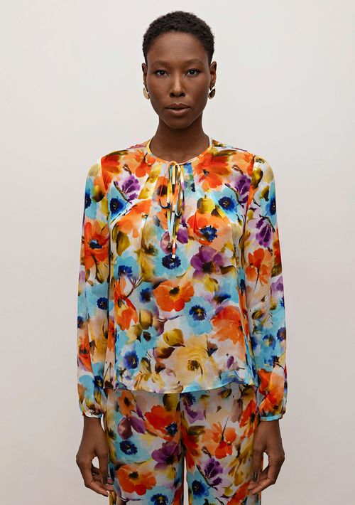 Blusa Iódice Decote V Manga Longa Com Amarração Laranja