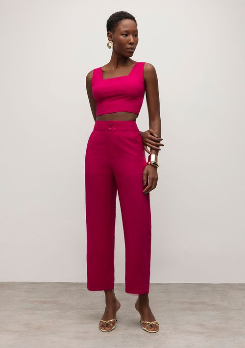 Calça Iódice Reta Cós Alto Bolso Faca Pink