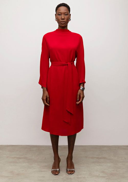 Vestido Iódice Midi Gola Alta Com Faixa Vermelho