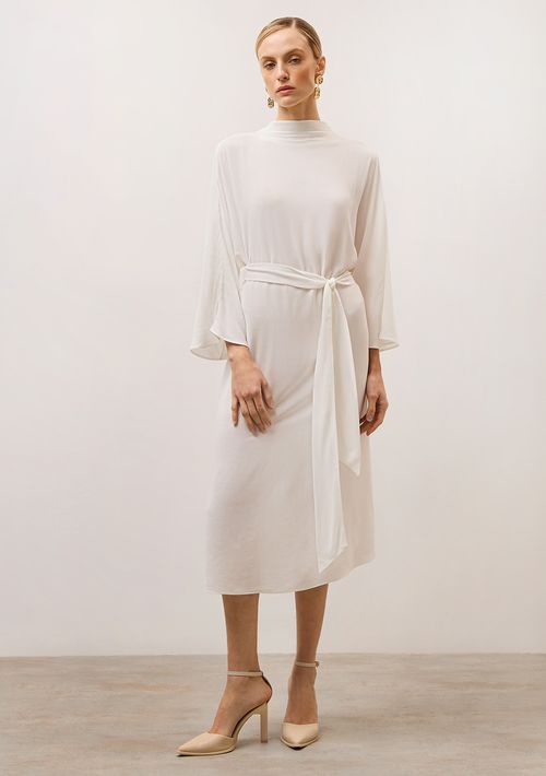 Vestido Iódice Midi Gola Alta Com Faixa Off White