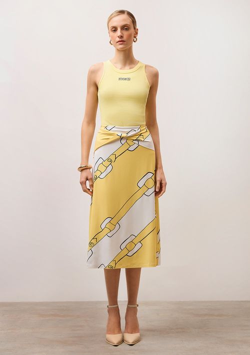 Regata Iódice Decote Redondo Bordada Amarelo