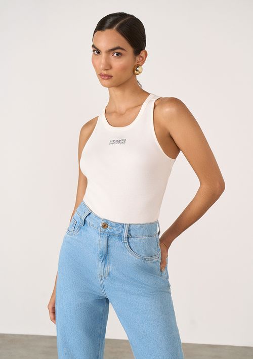 Regata Iódice Decote Redondo Bordada Off White