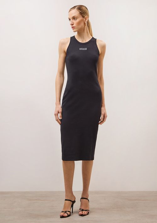 Vestido Iódice Midi Decote Redondo Bordado Preto