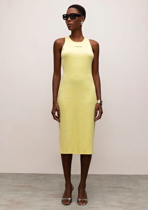 Vestido Iódice Midi Decote Redondo Bordado Amarelo