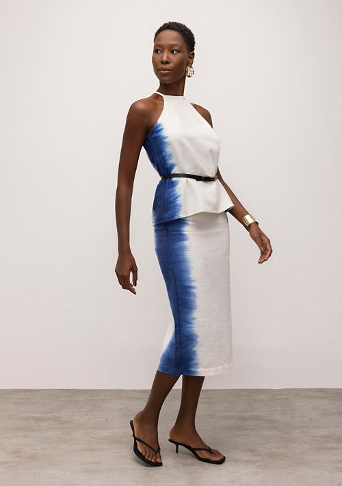 Saia Iódice Midi Reta Com Fenda Off White