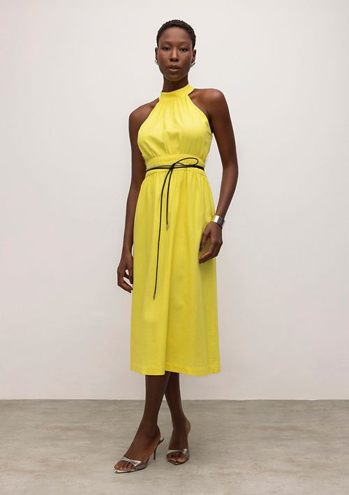 Vestido Iódice Midi Cava Francesa Detalhe Cintura Amarelo